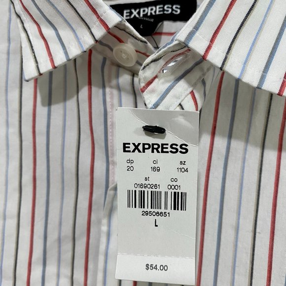 New Large Express Small Slim Striped Stretch Cotton Short Sleeve Button Up Shirt - Picture 4 of 6